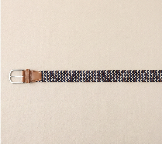 Braided Stretch Belt - Navy Beige Brown