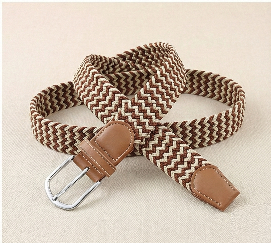 Braided Stretch Belt - Beige & Brown