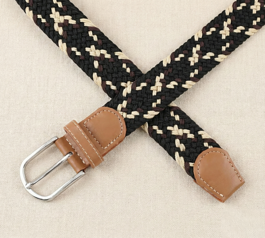 Braided Stretch Belt – Espresso & Cream