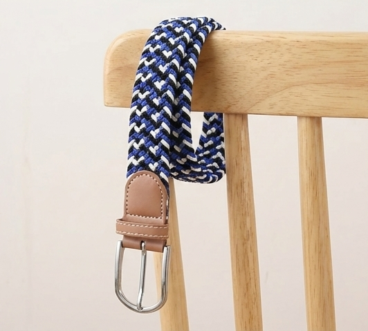 Braided Stretch Belt - Blue White Black