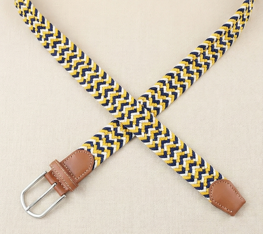 Braided Stretch Belt - Yellow Blue White