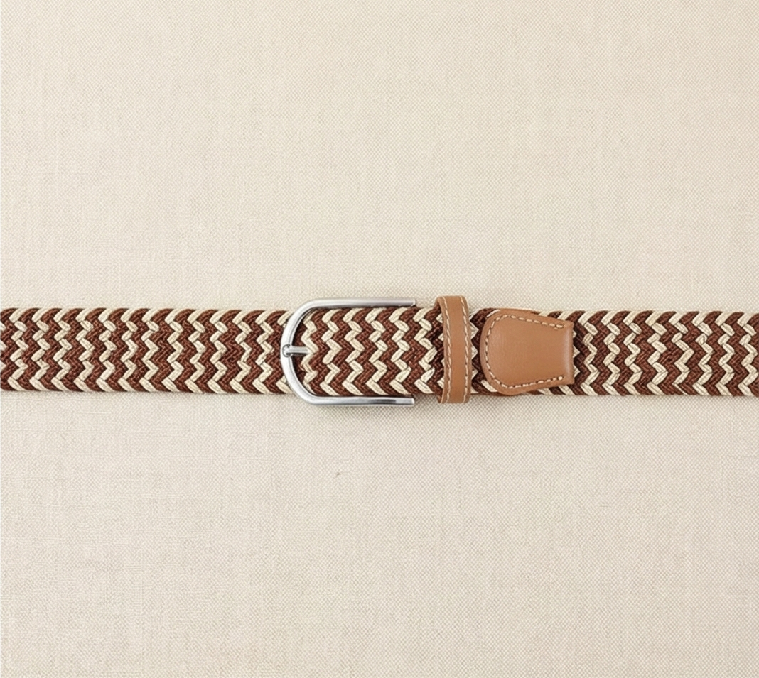 Braided Stretch Belt - Beige & Brown