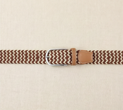 Braided Stretch Belt - Beige & Brown