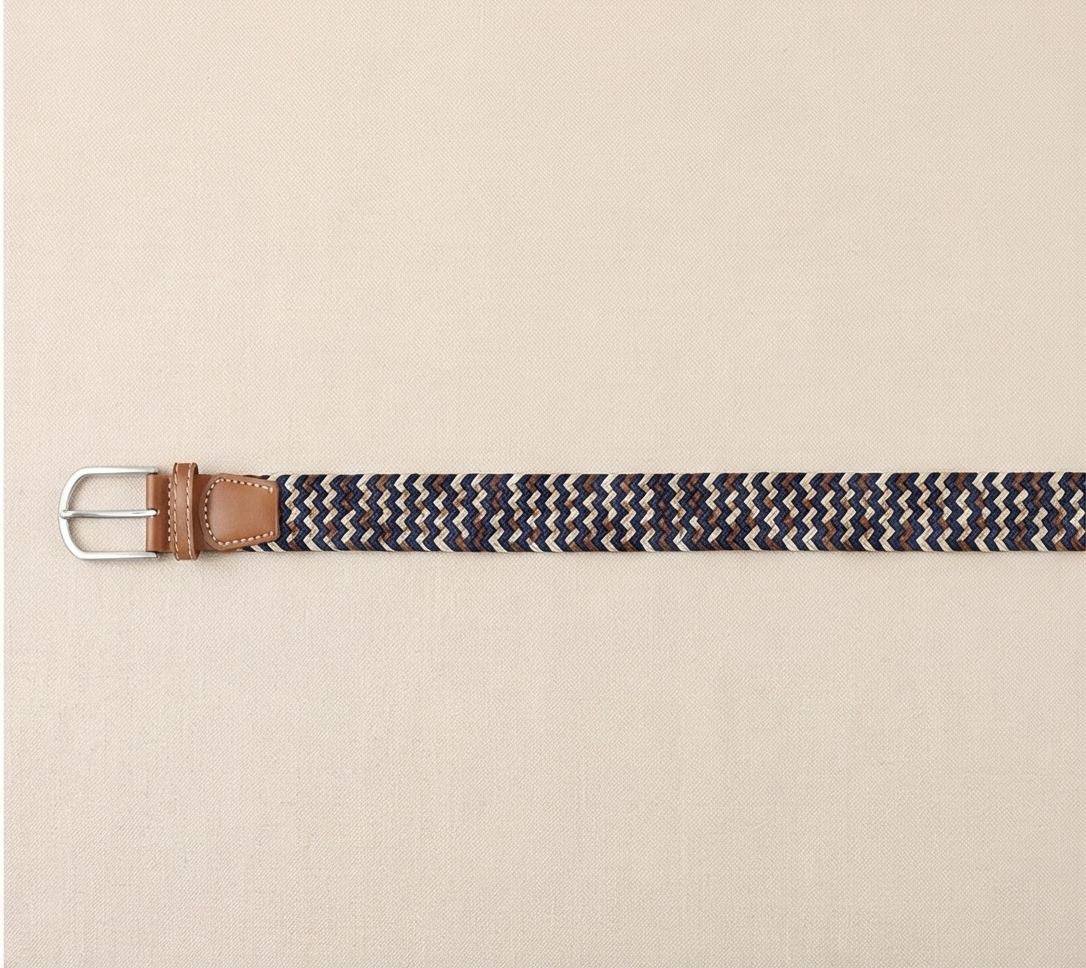 Braided Stretch Belt - Navy Beige Brown