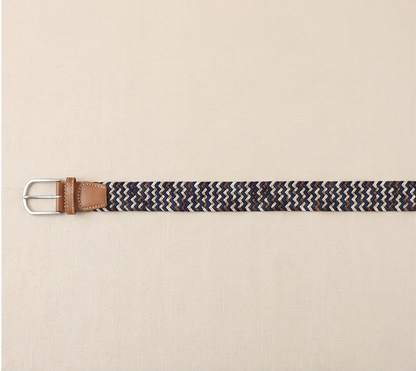 Braided Stretch Belt - Navy Beige Brown
