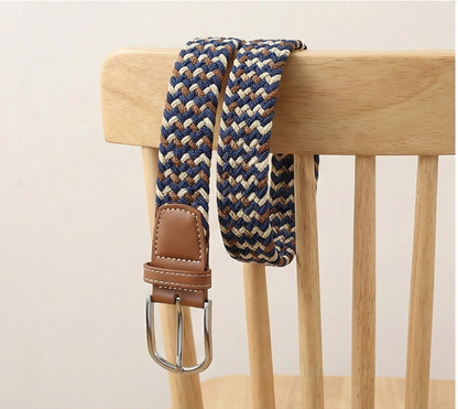 Braided Stretch Belt - Navy Beige Brown