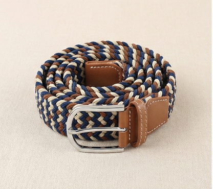 Braided Stretch Belt - Navy Beige Brown