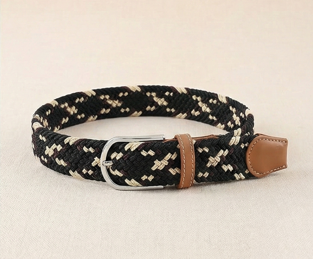Braided Stretch Belt – Espresso & Cream