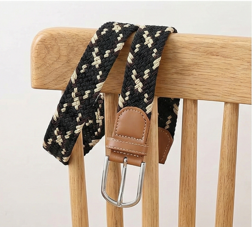 Braided Stretch Belt – Espresso & Cream