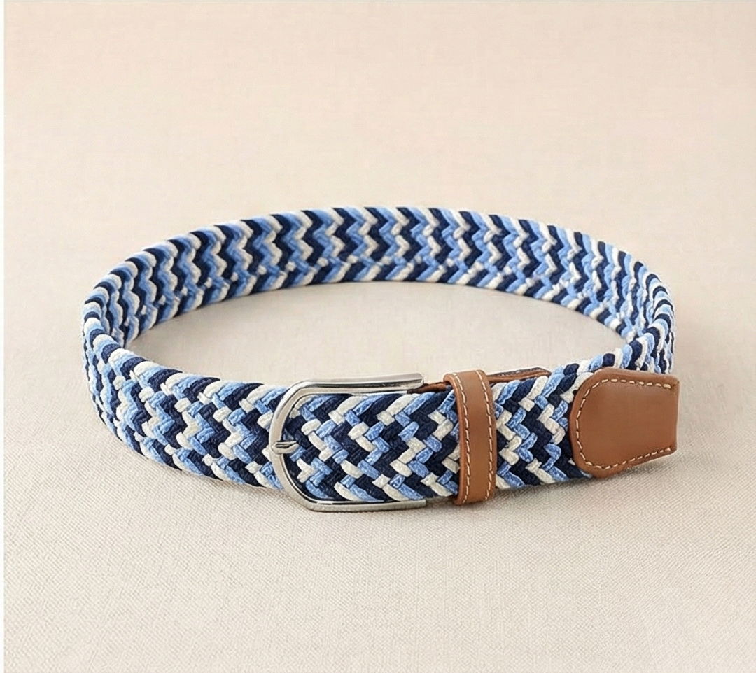 Braided Stretch Belt - Navy Blue White
