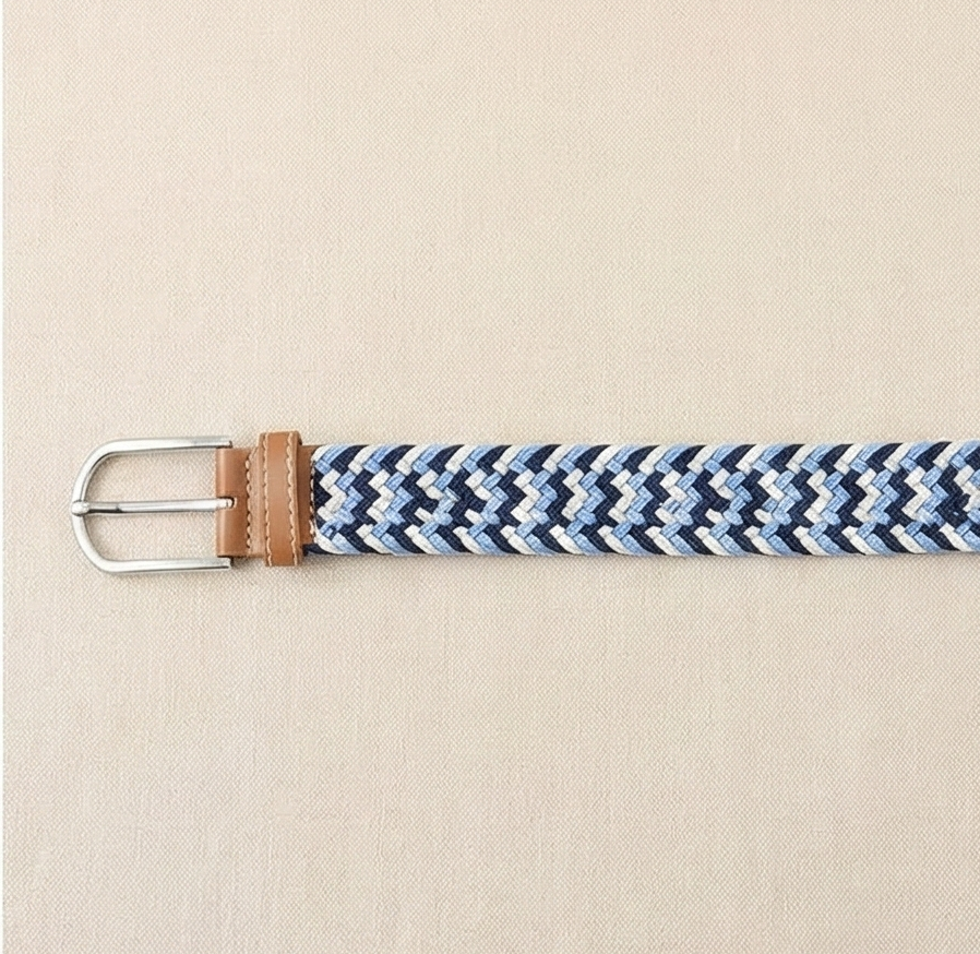 Braided Stretch Belt - Navy Blue White