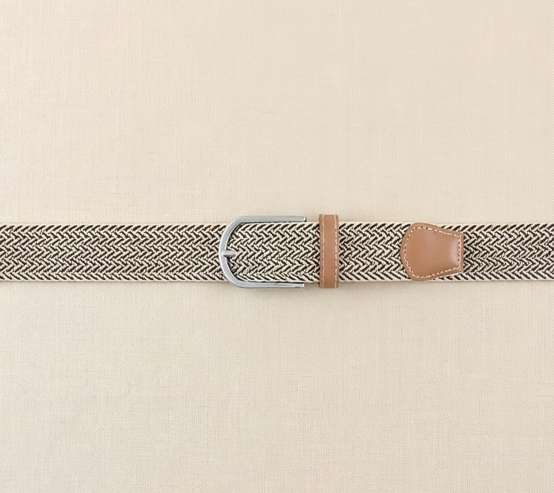 Braided Stretch Belt – Heritage (Beige & Brown)