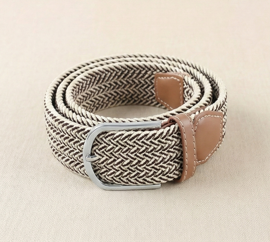Braided Stretch Belt – Heritage (Beige & Brown)