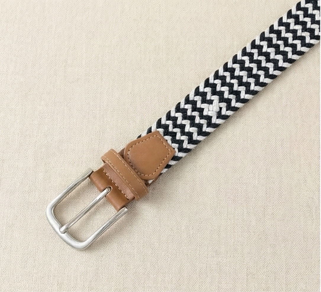 Braided Stretch Belt - Black & White