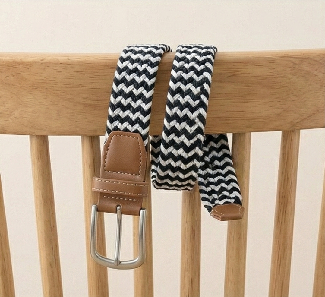 Braided Stretch Belt - Black & White