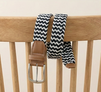 Braided Stretch Belt - Black & White
