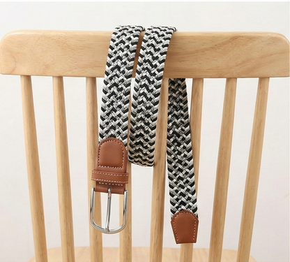 Braided Stretch Belt - Gray Black White