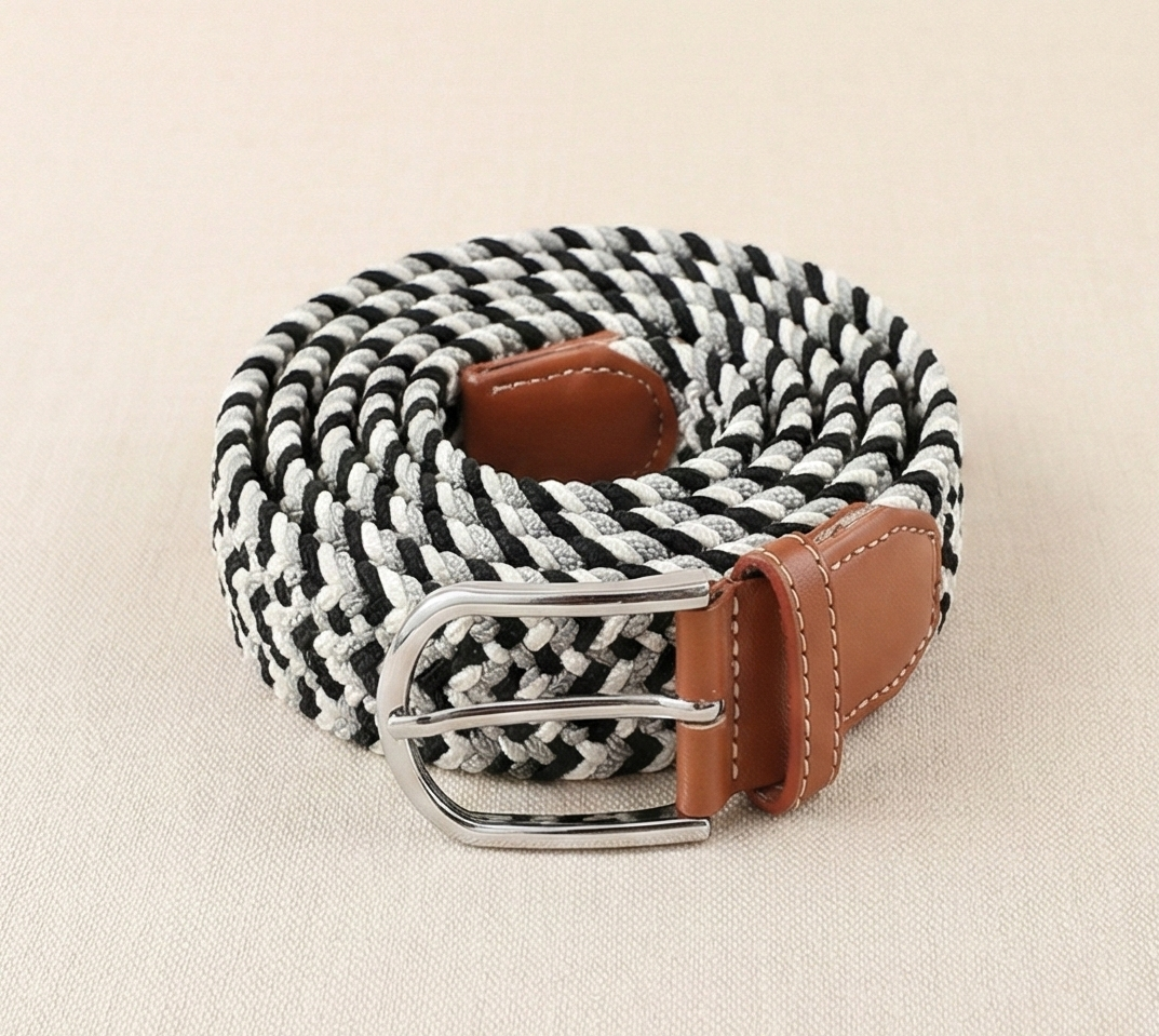 Braided Stretch Belt - Gray Black White