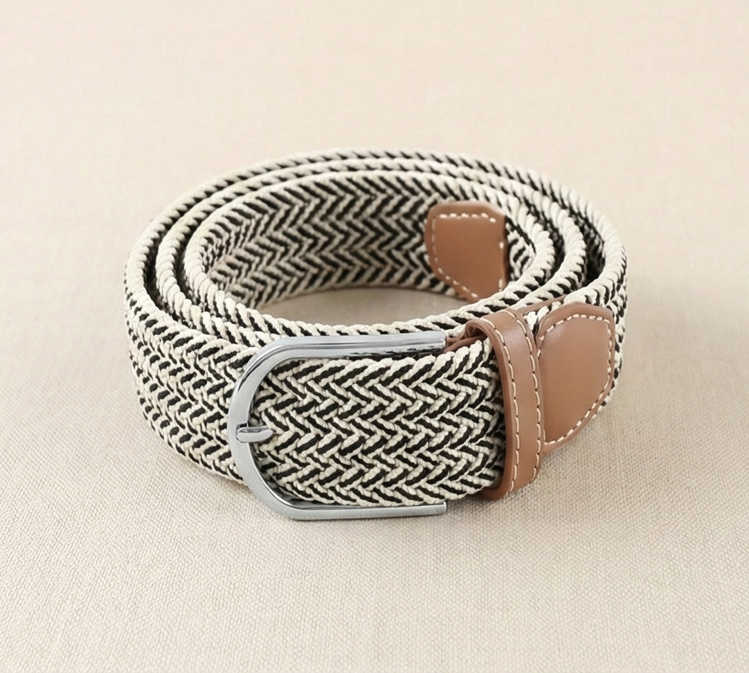 Braided Stretch Belt – Heritage (White & Black)