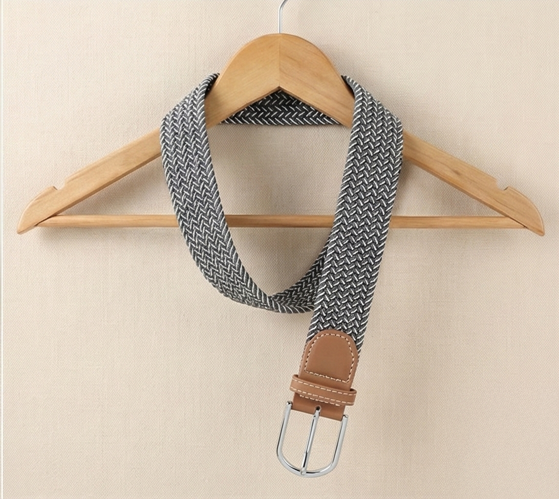 Braided Stretch Belt – Heritage (Dark Grey & White)