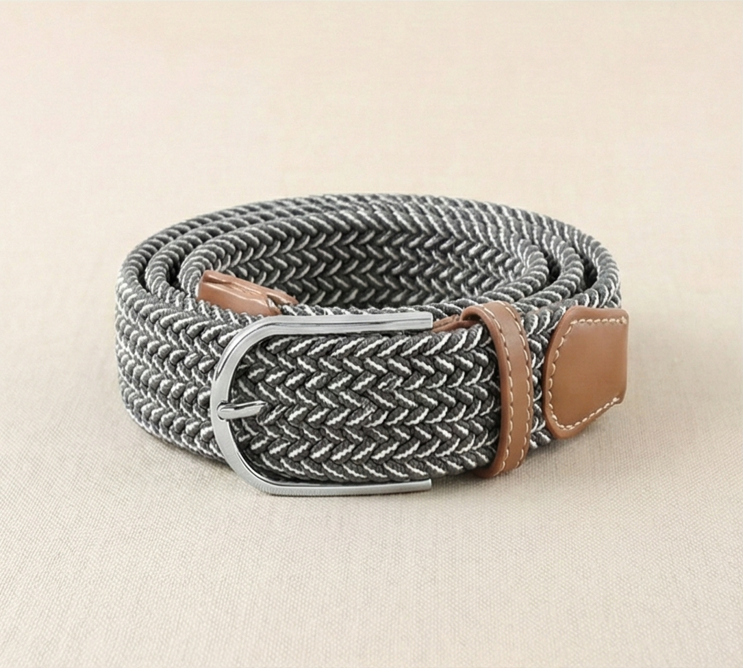 Braided Stretch Belt – Heritage (Dark Grey & White)