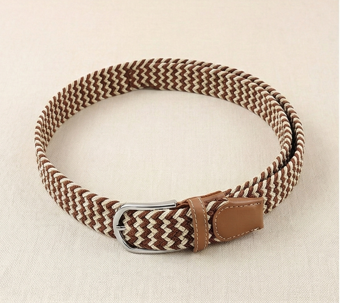 Braided Stretch Belt - Beige & Brown