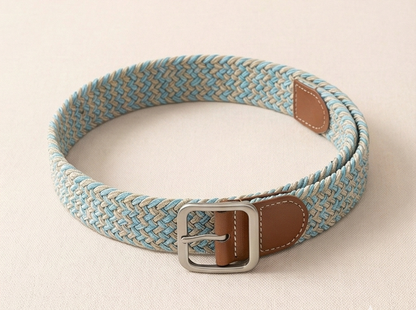 Braided Stretch Belt - Beige & Light Blue