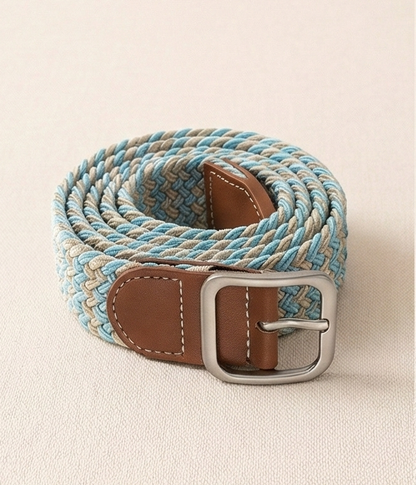 Braided Stretch Belt - Beige & Light Blue