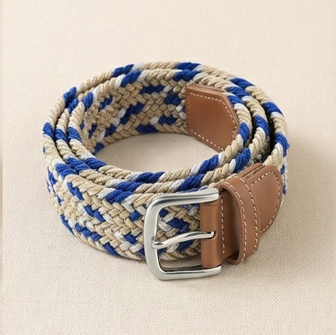 Braided Stretch Belt - Sandstone & Navy