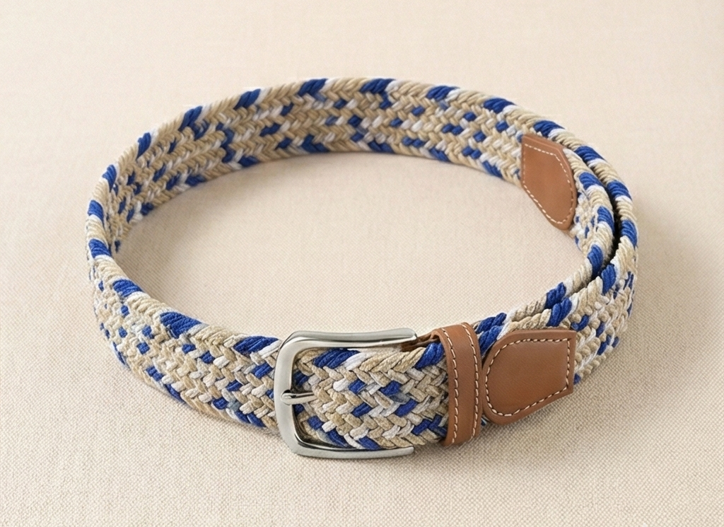 Braided Stretch Belt - Sandstone & Navy