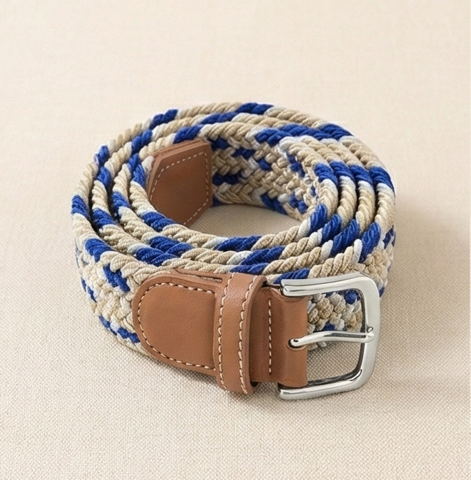 Braided Stretch Belt - Sandstone & Navy