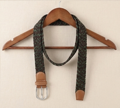 Braided Stretch Belt - Olive Green & Dark Brown
