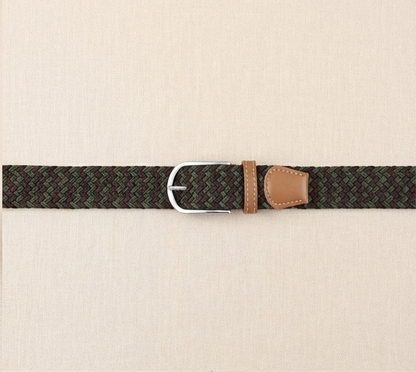 Braided Stretch Belt - Olive Green & Dark Brown