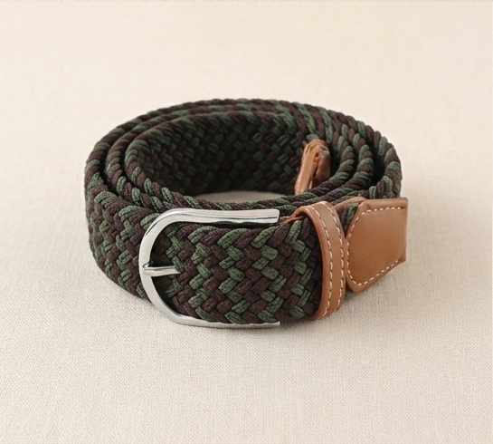 Braided Stretch Belt - Olive Green & Dark Brown