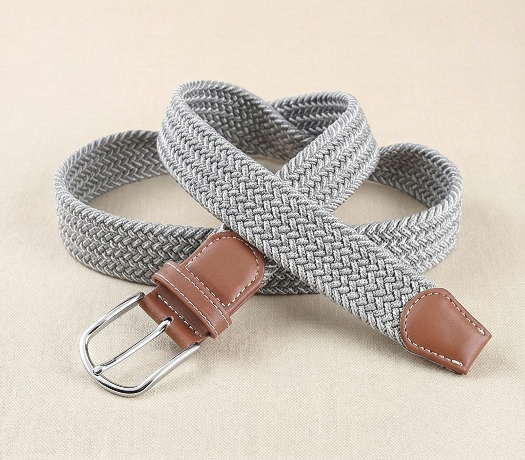 Braided Stretch Belt – Heritage (Light Grey & White)