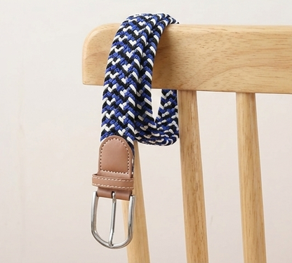 Braided Stretch Belt - Blue White Black