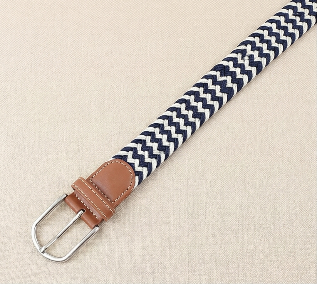 Braided Stretch Belt - Navy & White