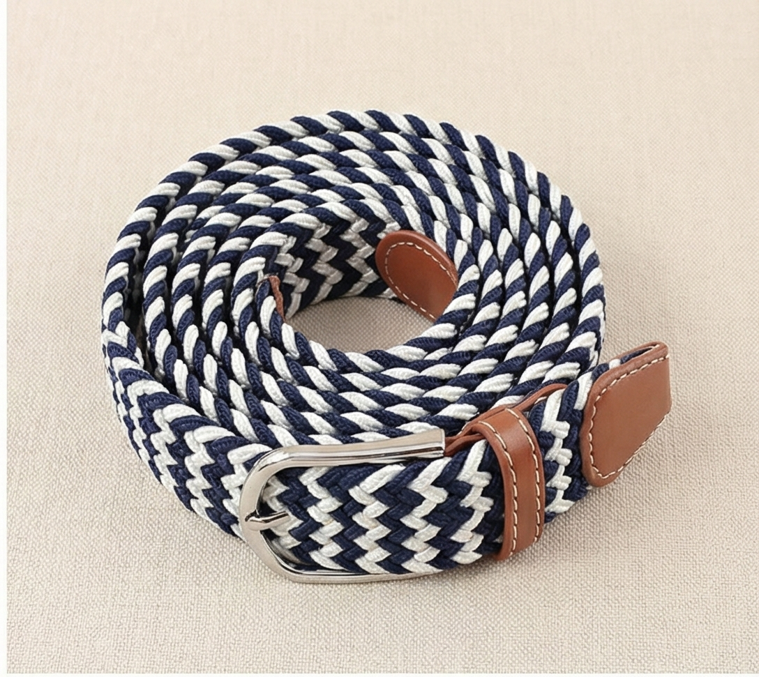 Braided Stretch Belt - Navy & White