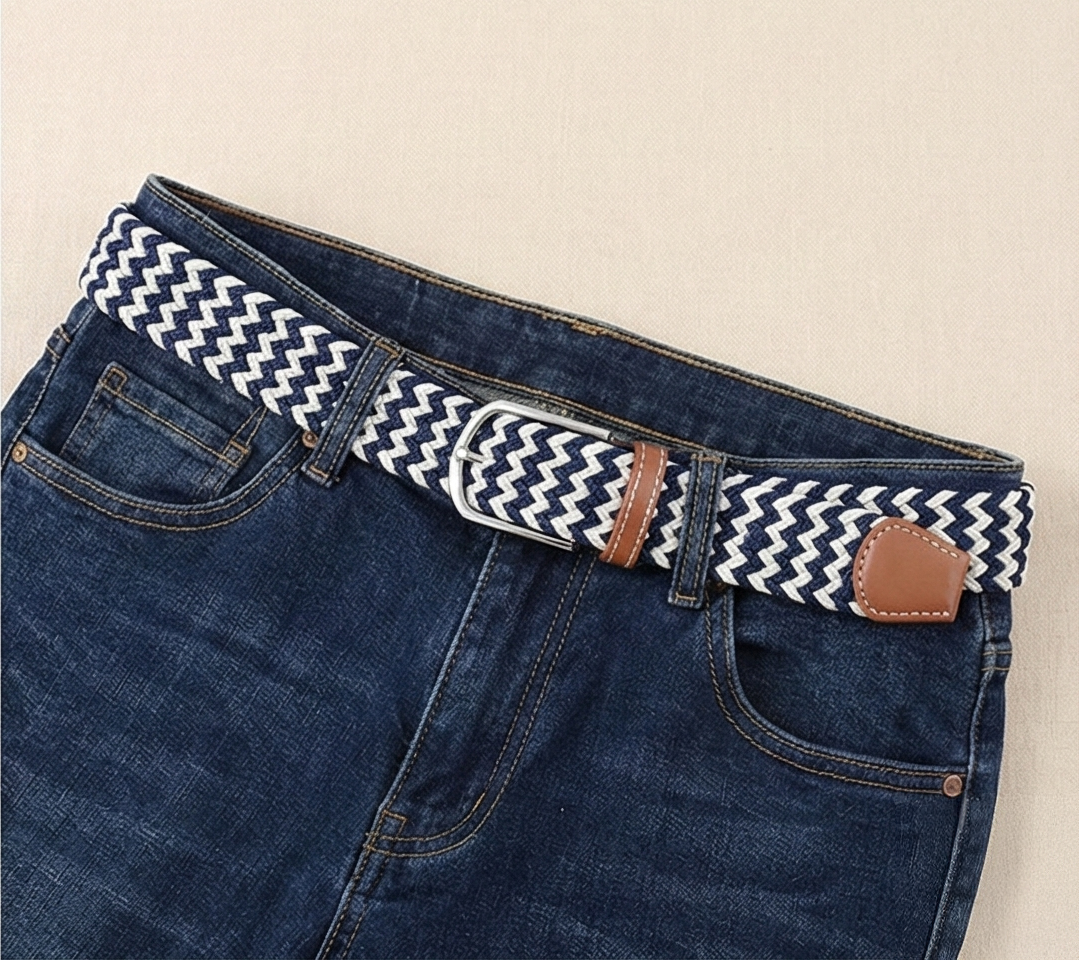 Braided Stretch Belt - Navy & White