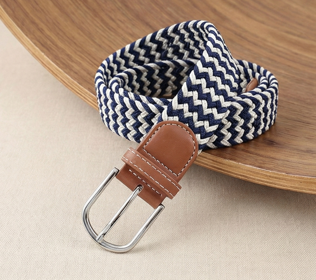 Braided Stretch Belt - Navy & White