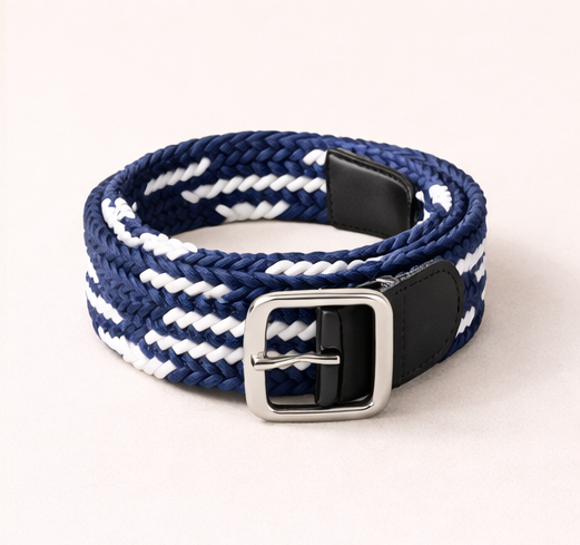 Braided Stretch Belt - Oxford Navy & White