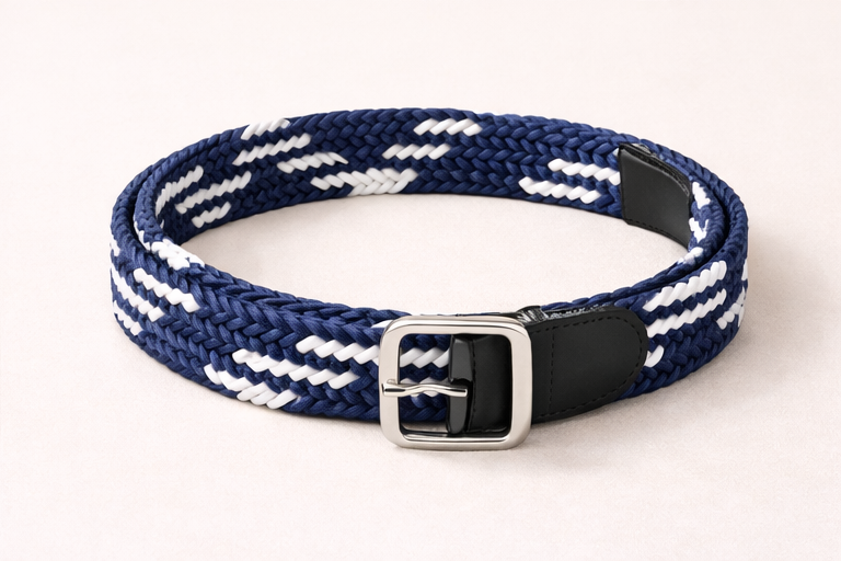 Braided Stretch Belt - Oxford Navy & White