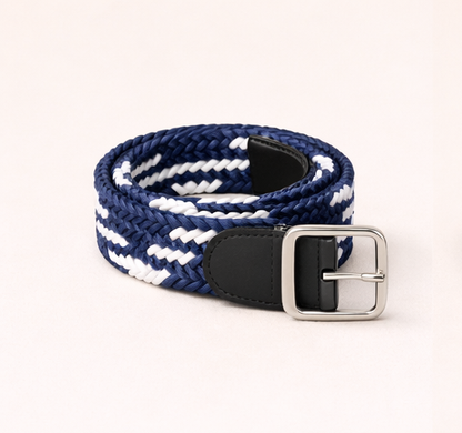 Braided Stretch Belt - Oxford Navy & White
