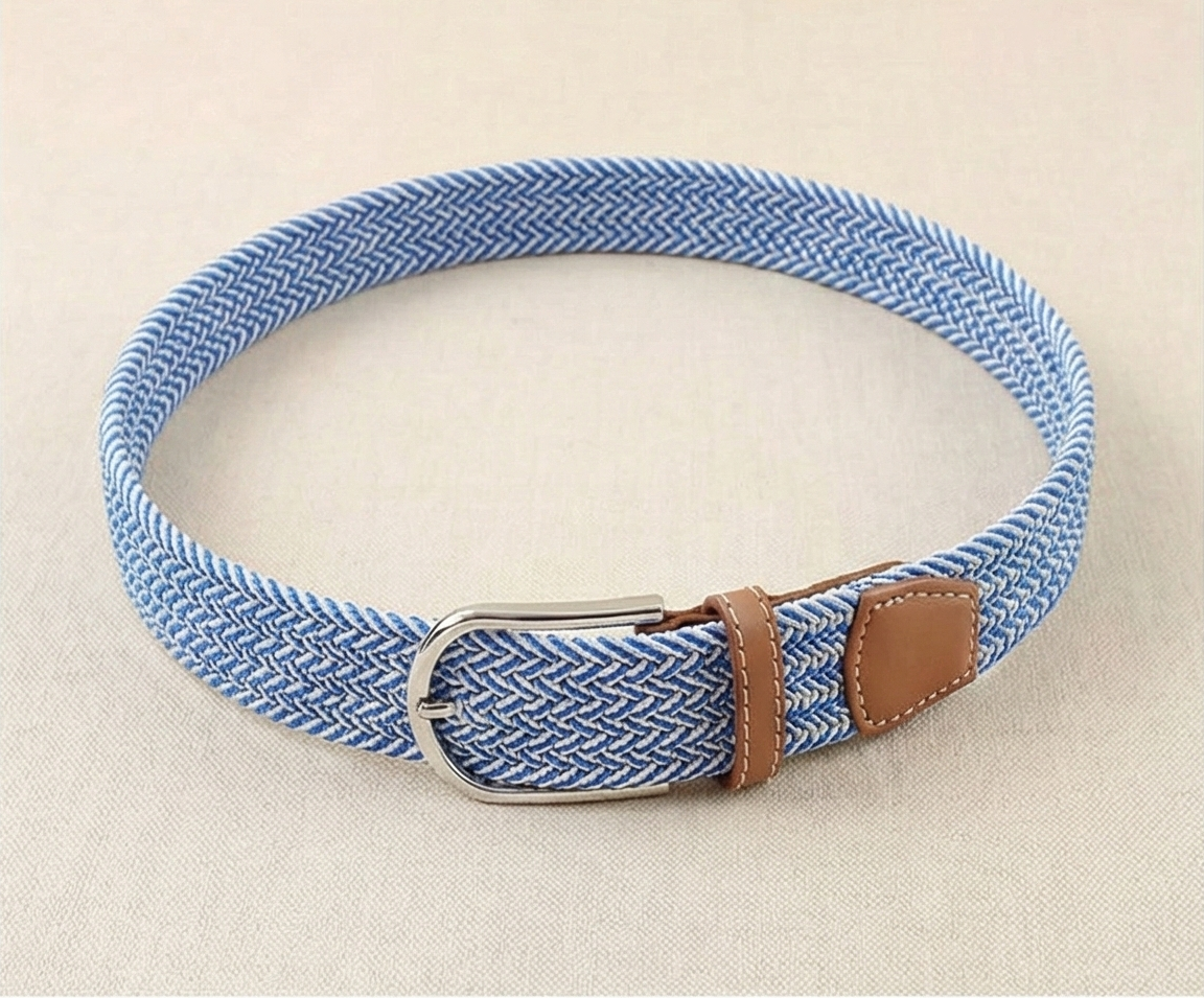 Braided Stretch Belt – Heritage (Sky Blue & White)