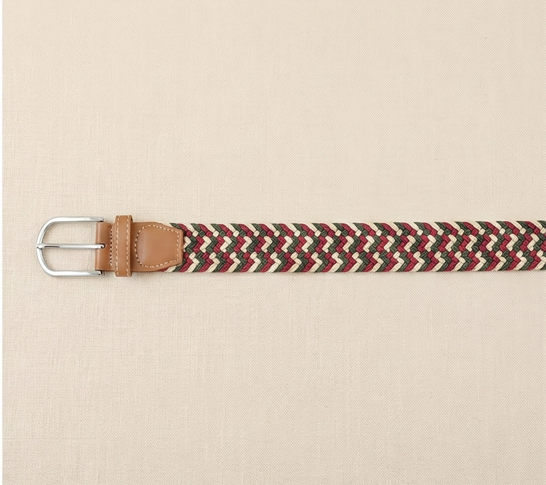 Braided Stretch Belt - Beige Green Red