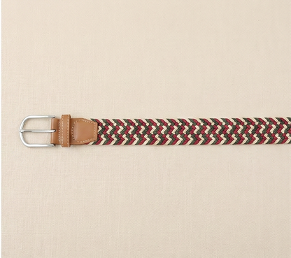 Braided Stretch Belt - Beige Green Red
