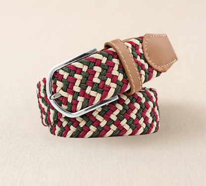 Braided Stretch Belt - Beige Green Red