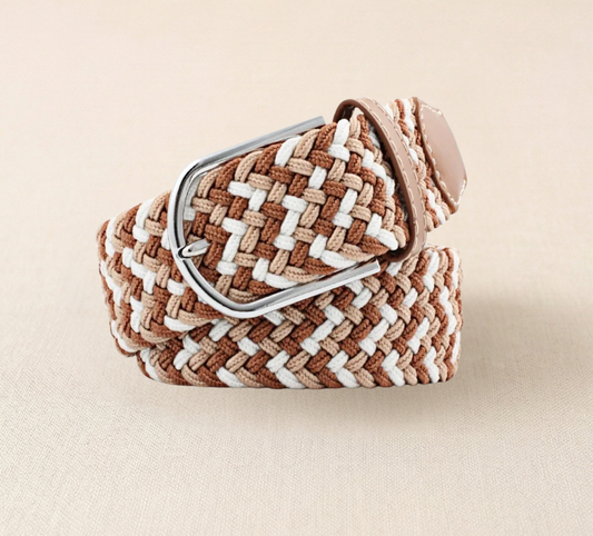 Braided Stretch Belt - Beige Coffee White