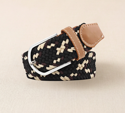 Braided Stretch Belt – Espresso & Cream