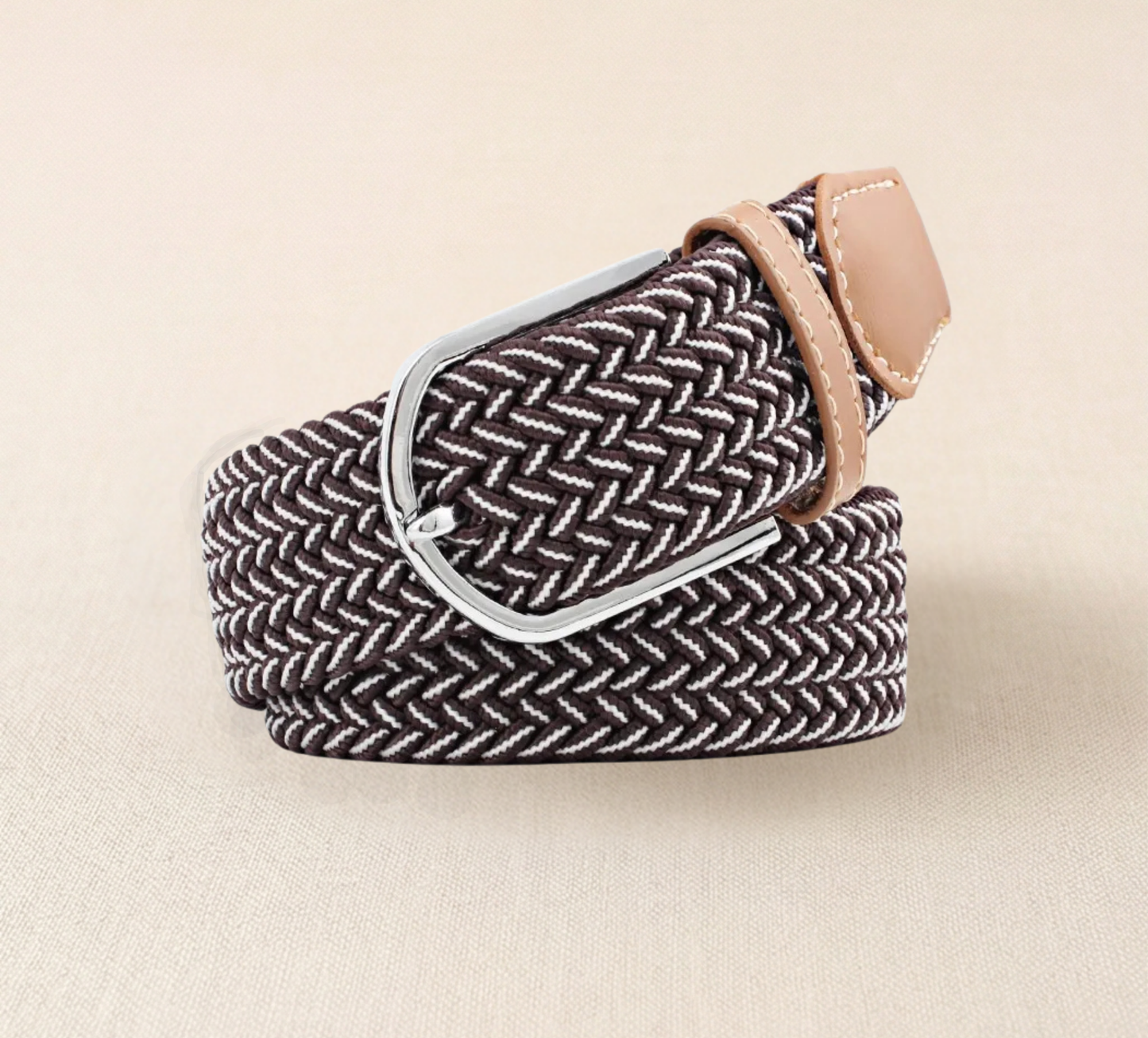 Braided Stretch Belt – Heritage (Dark Brown & White)